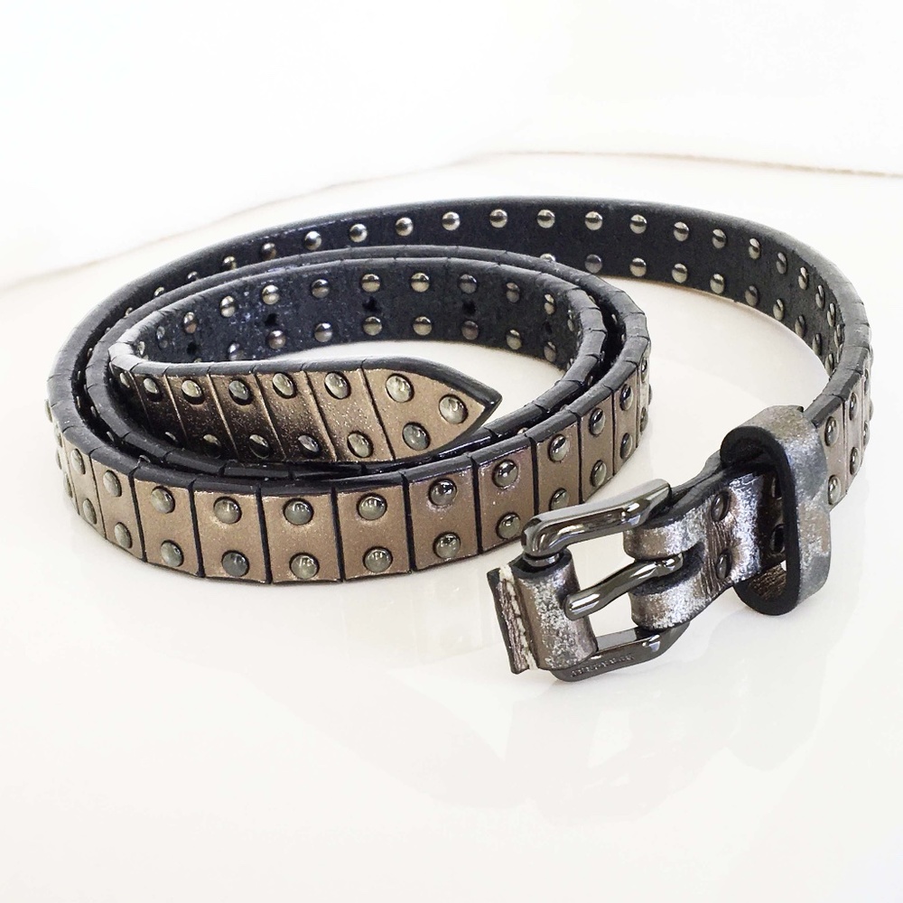 BURBERRY Metallic Studded Skinny Leather Belt